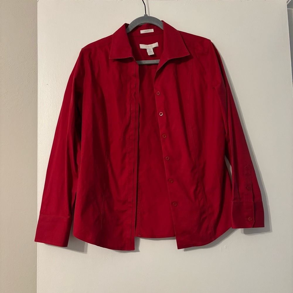 100% Cotton Chico’s Red Button-Up Blouse No-iron